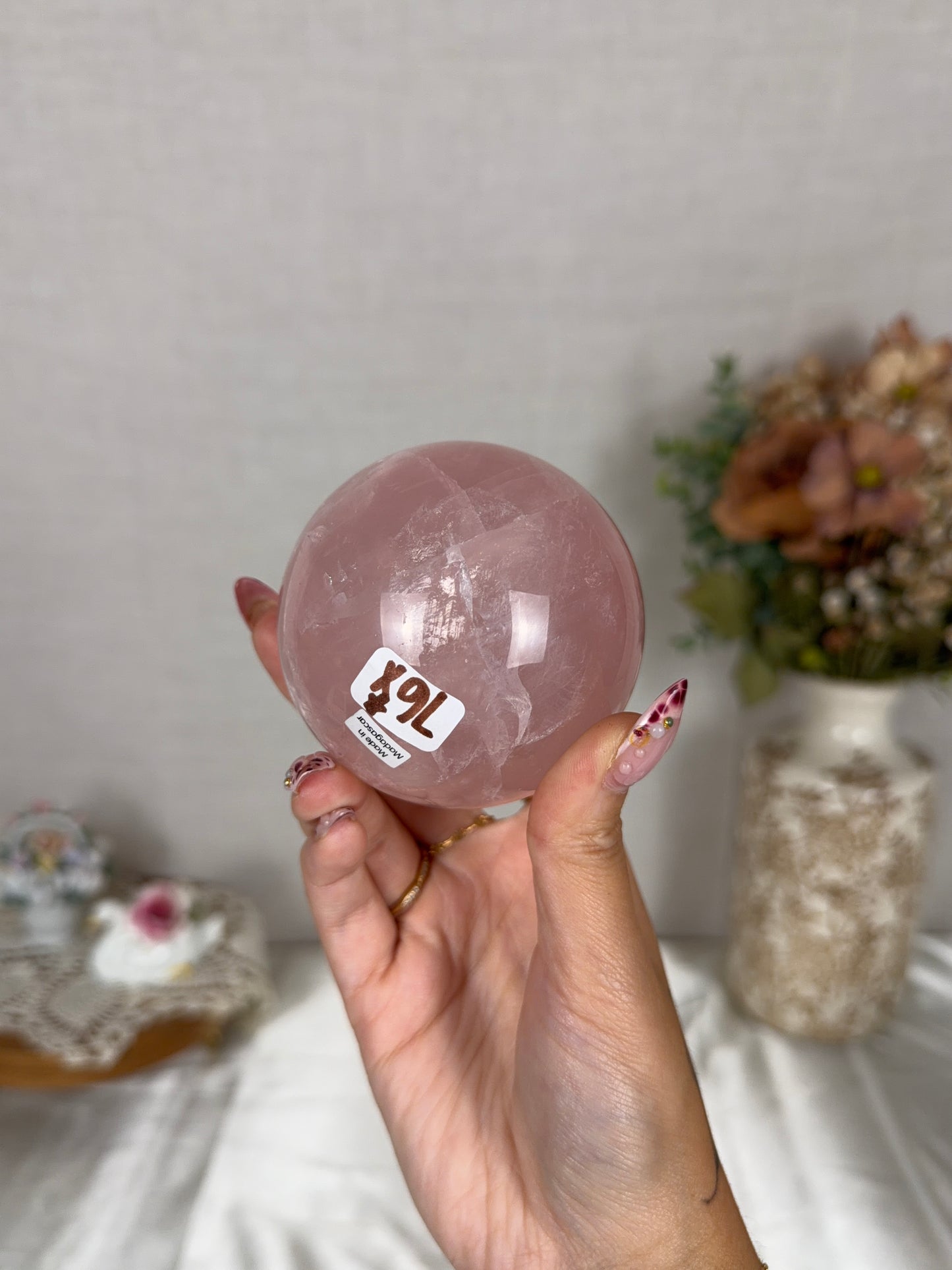 *Star Bright Pink Rose Quartz Sphere 75mm (76X)