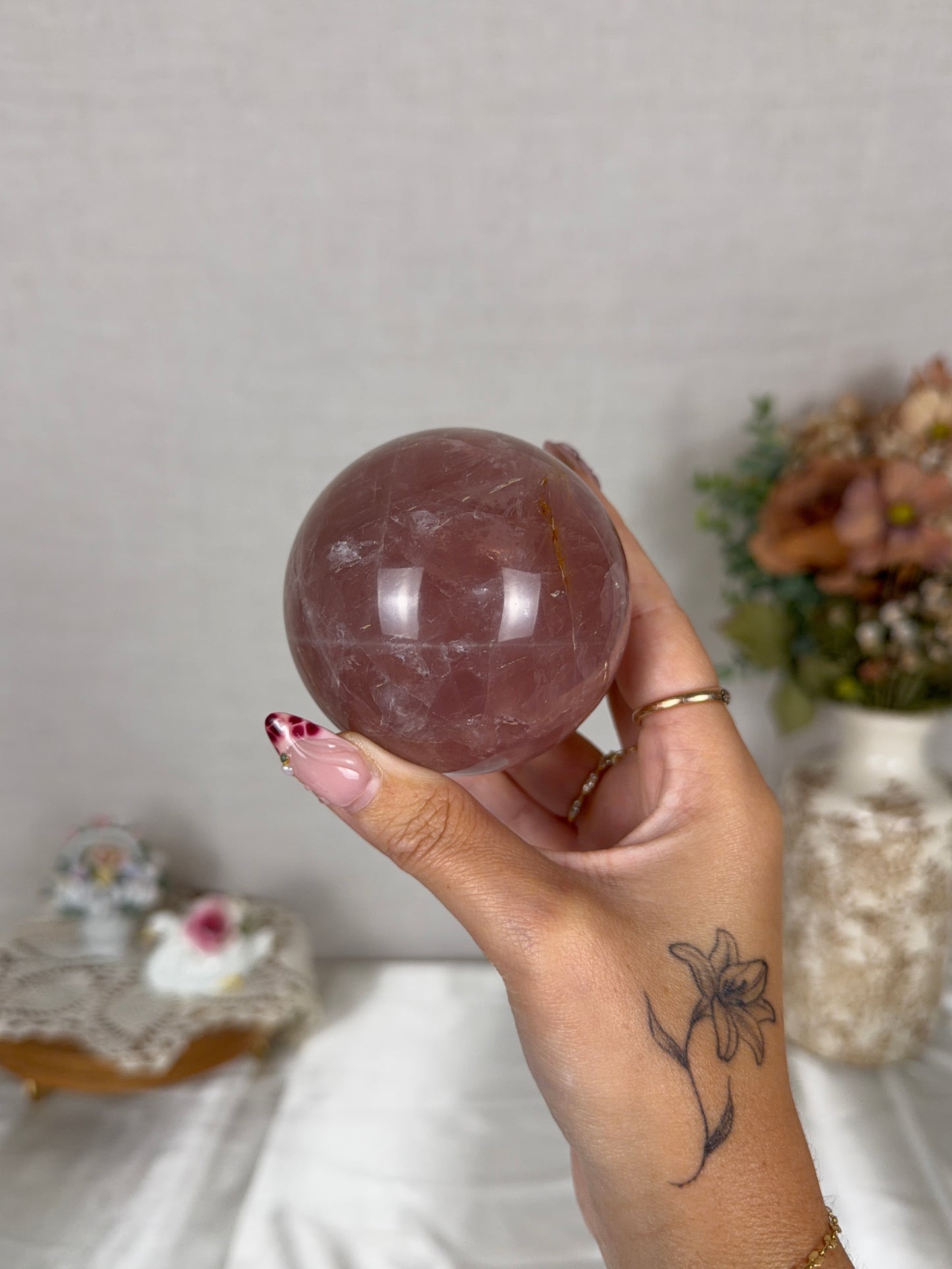 *Golden Star Berry Rose Quartz Sphere 71mm (66X)