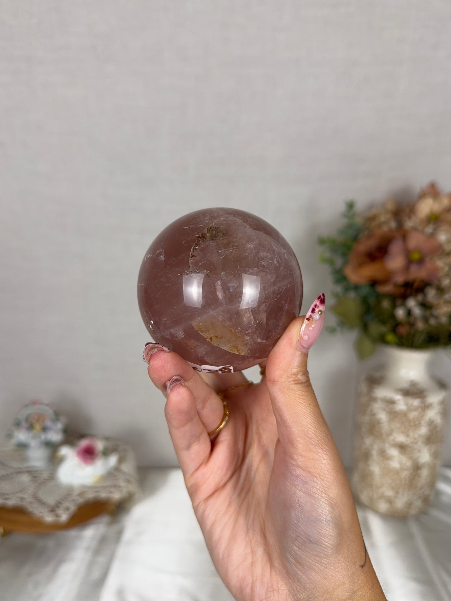 *Golden Star Berry Rose Quartz Sphere 71mm (66X)