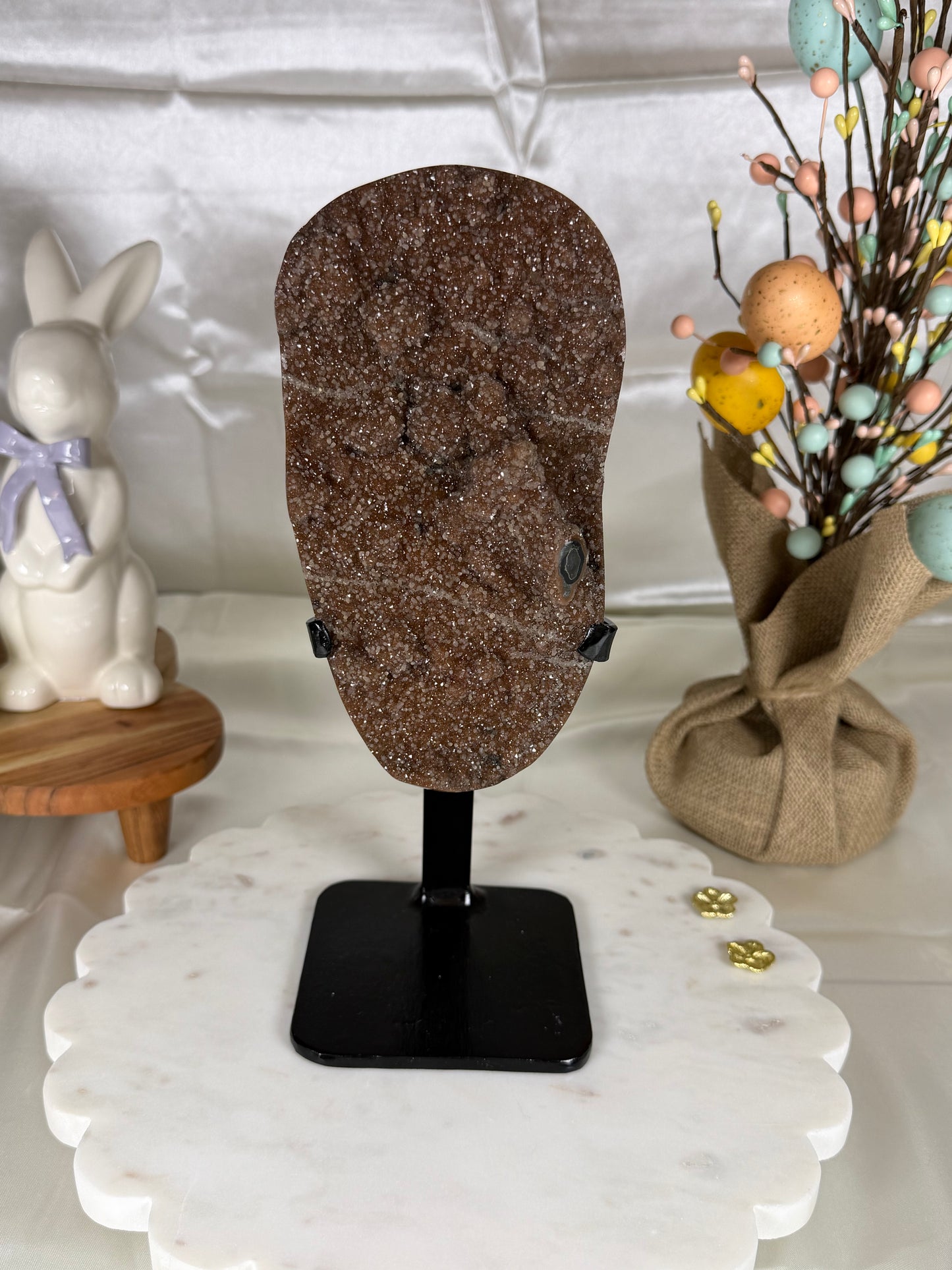 Large Brown Amethyst & Calcite Freeform on Stand