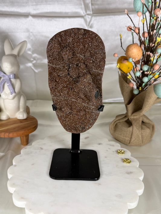 Large Brown Amethyst & Calcite Freeform on Stand