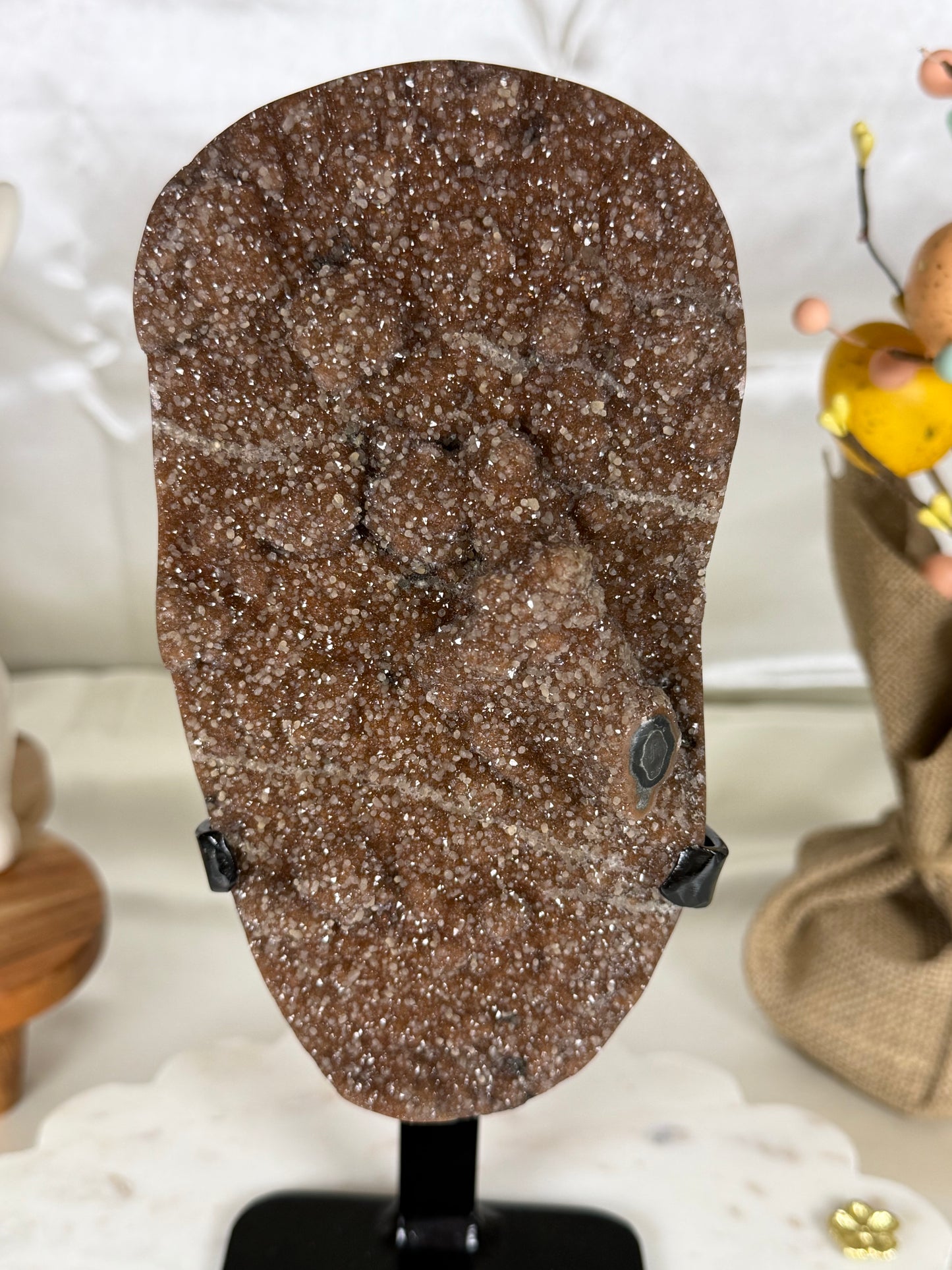 Large Brown Amethyst & Calcite Freeform on Stand