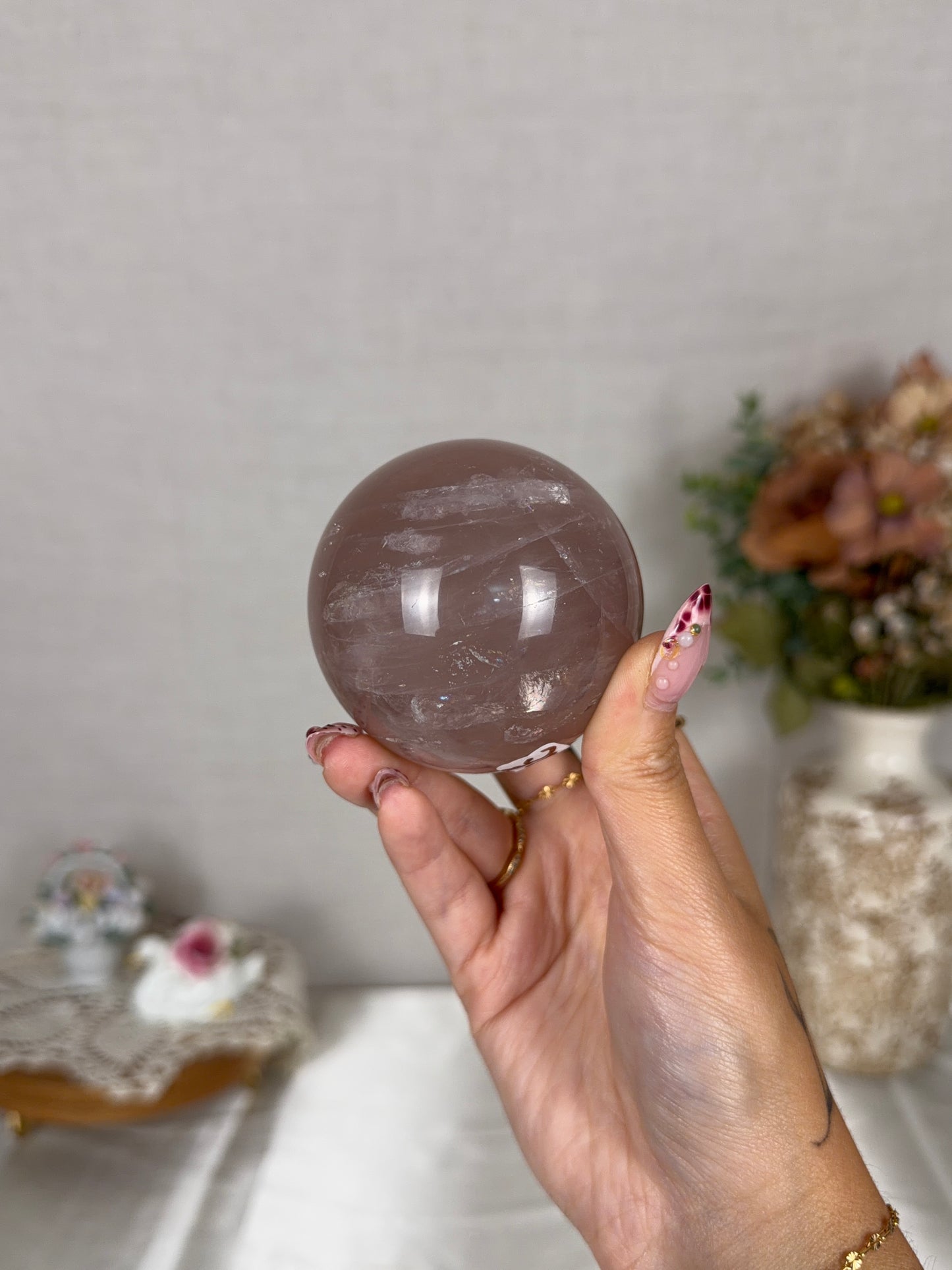 *Star Cloudy Mauve Rose Quartz Sphere 65mm (52C)