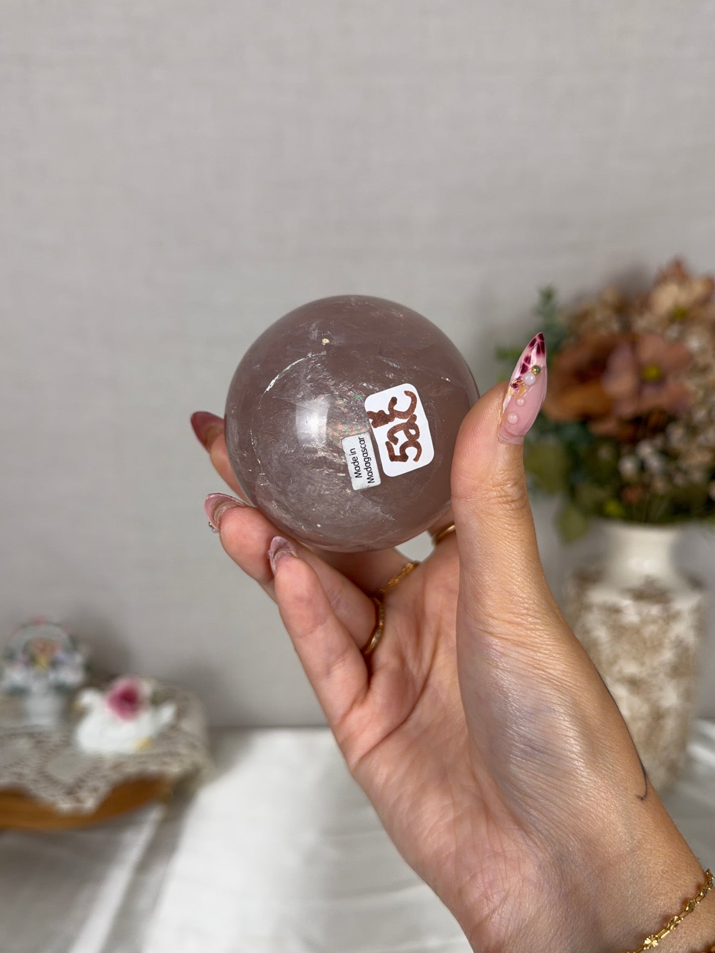 *Star Cloudy Mauve Rose Quartz Sphere 65mm (52C)