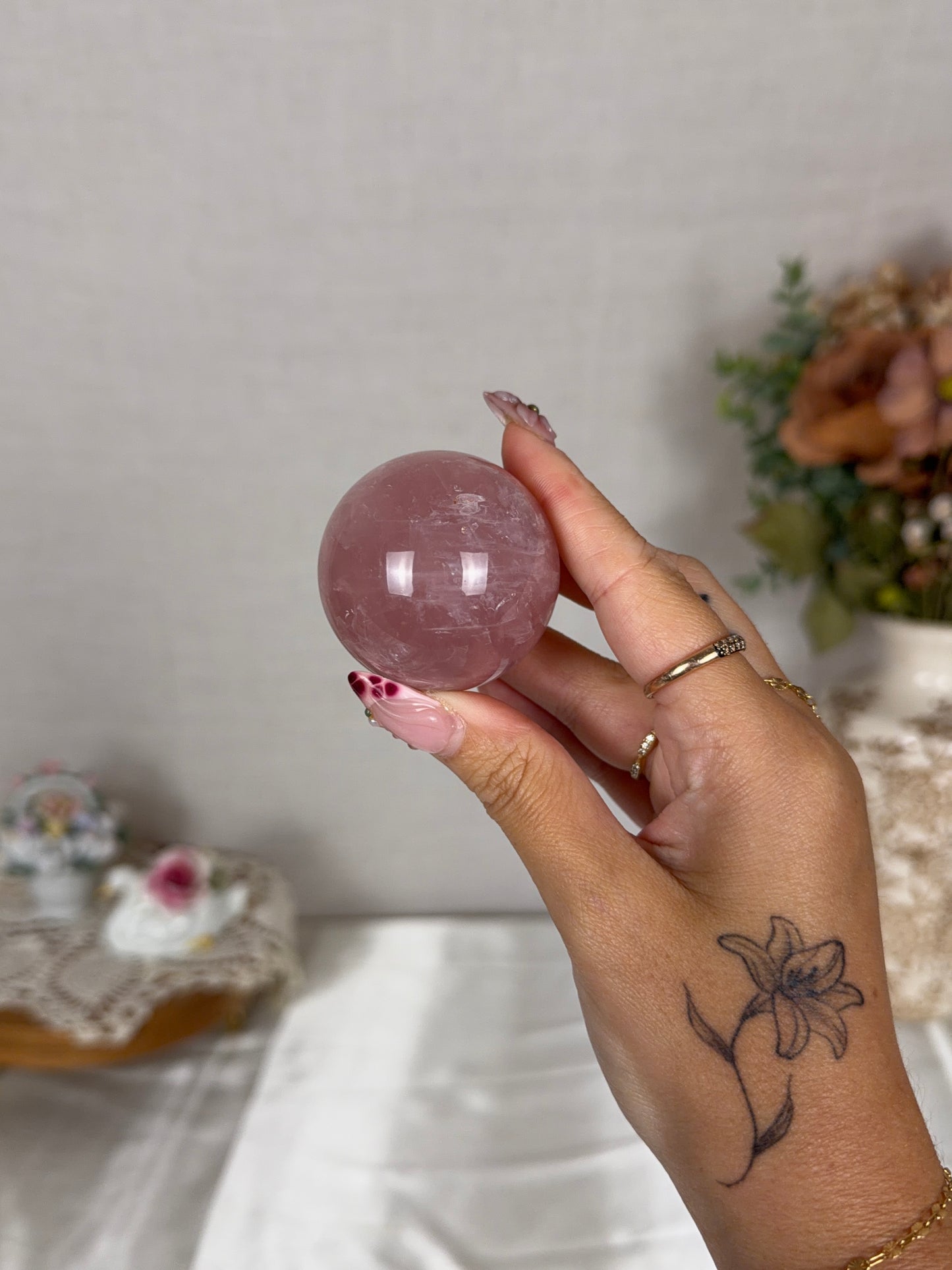 *Star Pink Berry Rose Quartz Sphere (20V)