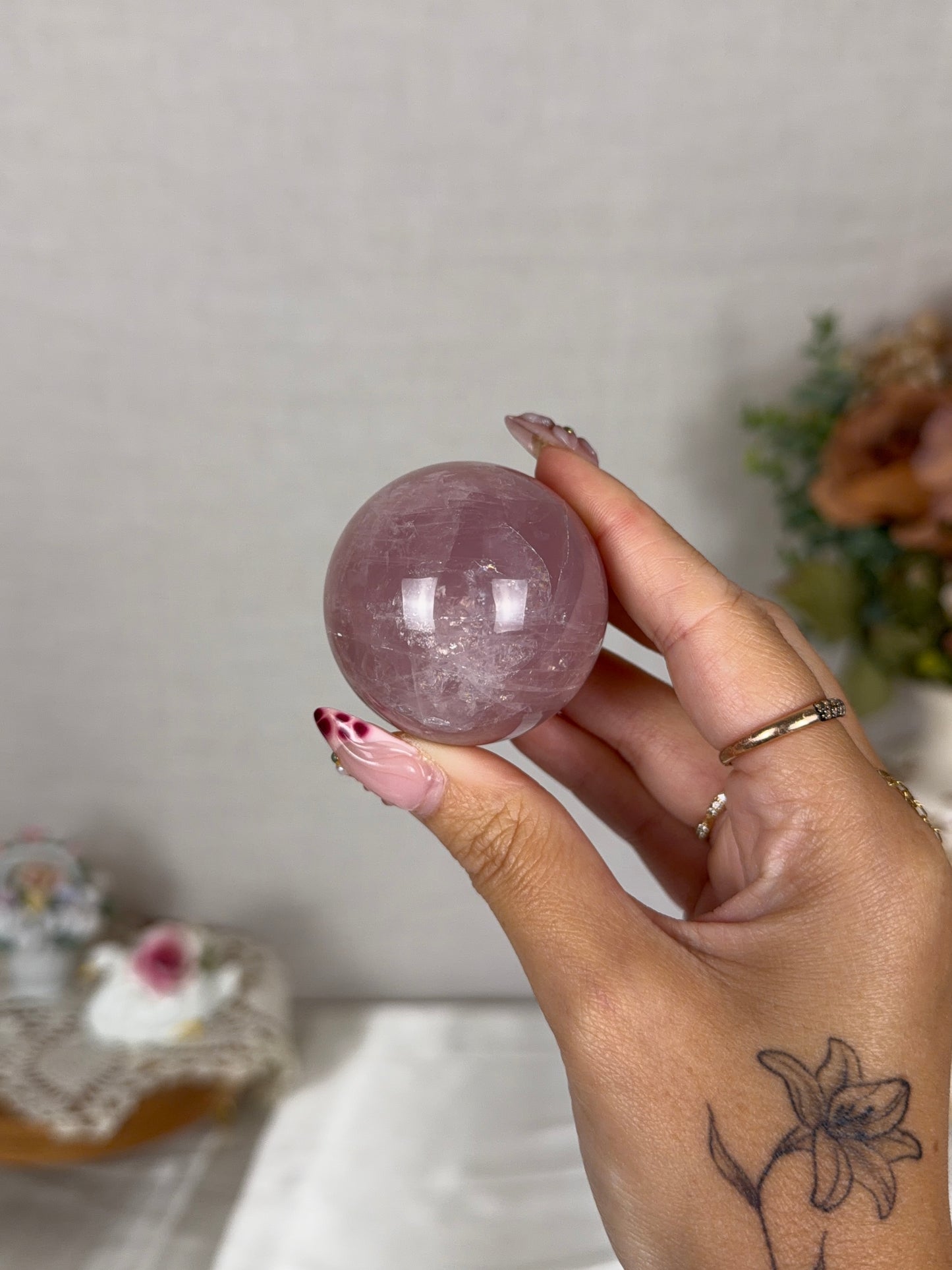 *Star Lavender Pink Rose Quartz Sphere (22Q)