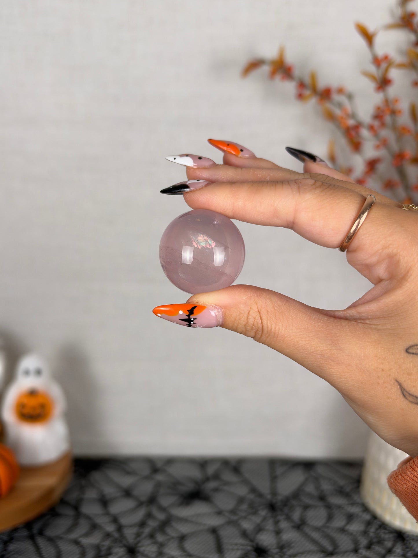 *Extra Juicy Rainbow Mini Star Rose Quartz Sphere (12AC)