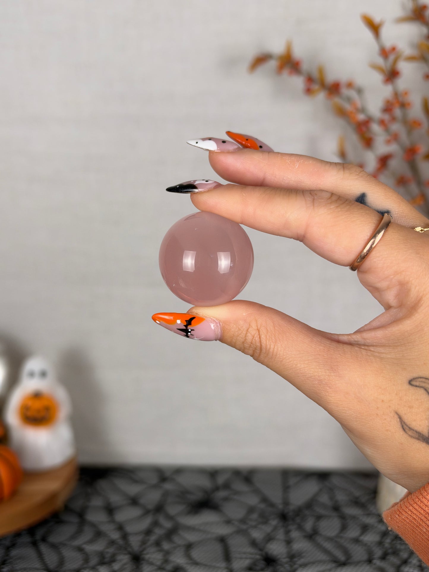 *Juicy Peachy Mini Star Rose Quartz Sphere (12AG)