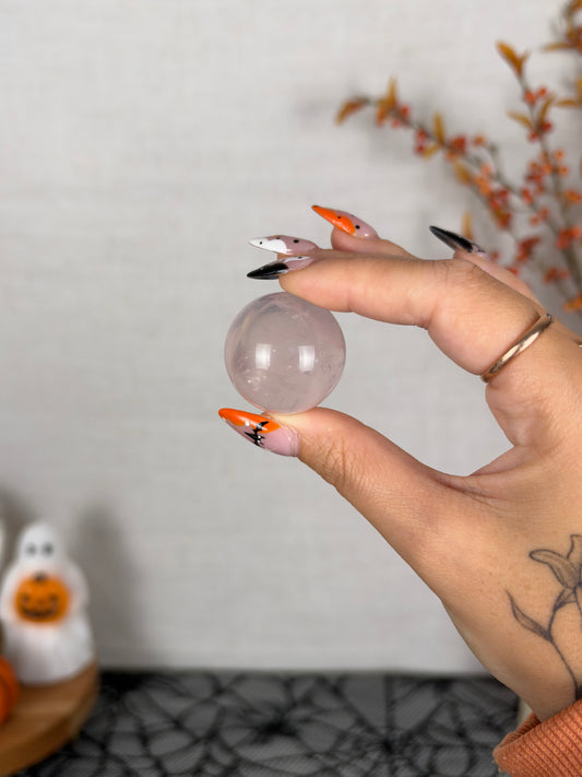 *Icy White Juicy Mini Star Rose Quartz Sphere (12i)