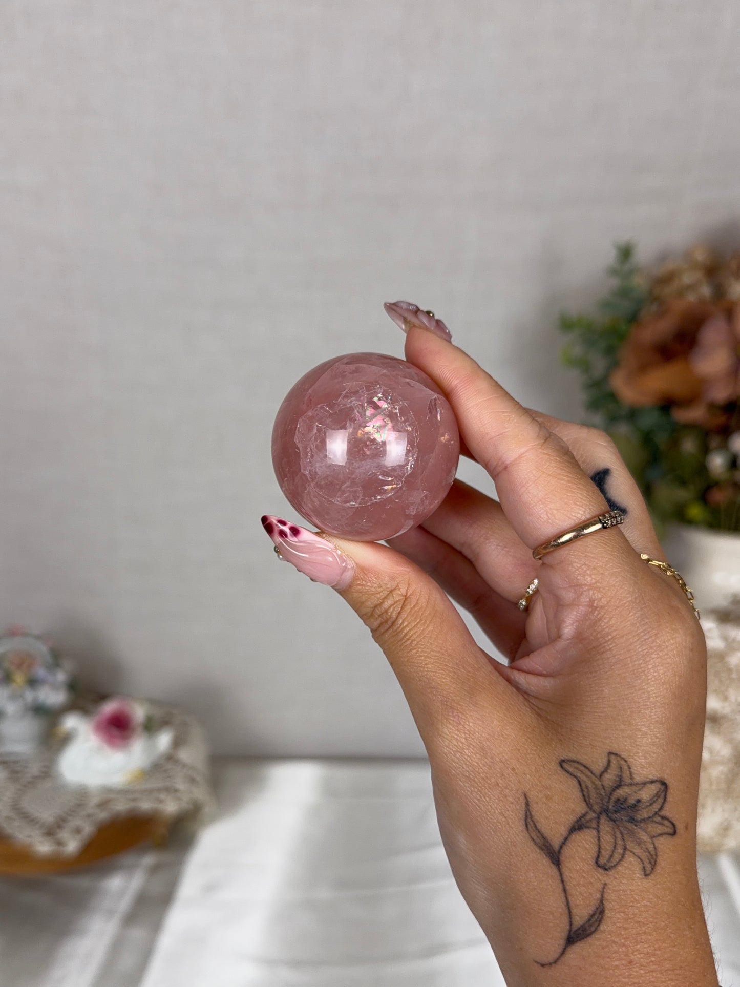*Star Pink Sangria Rose Quartz Sphere (16G)