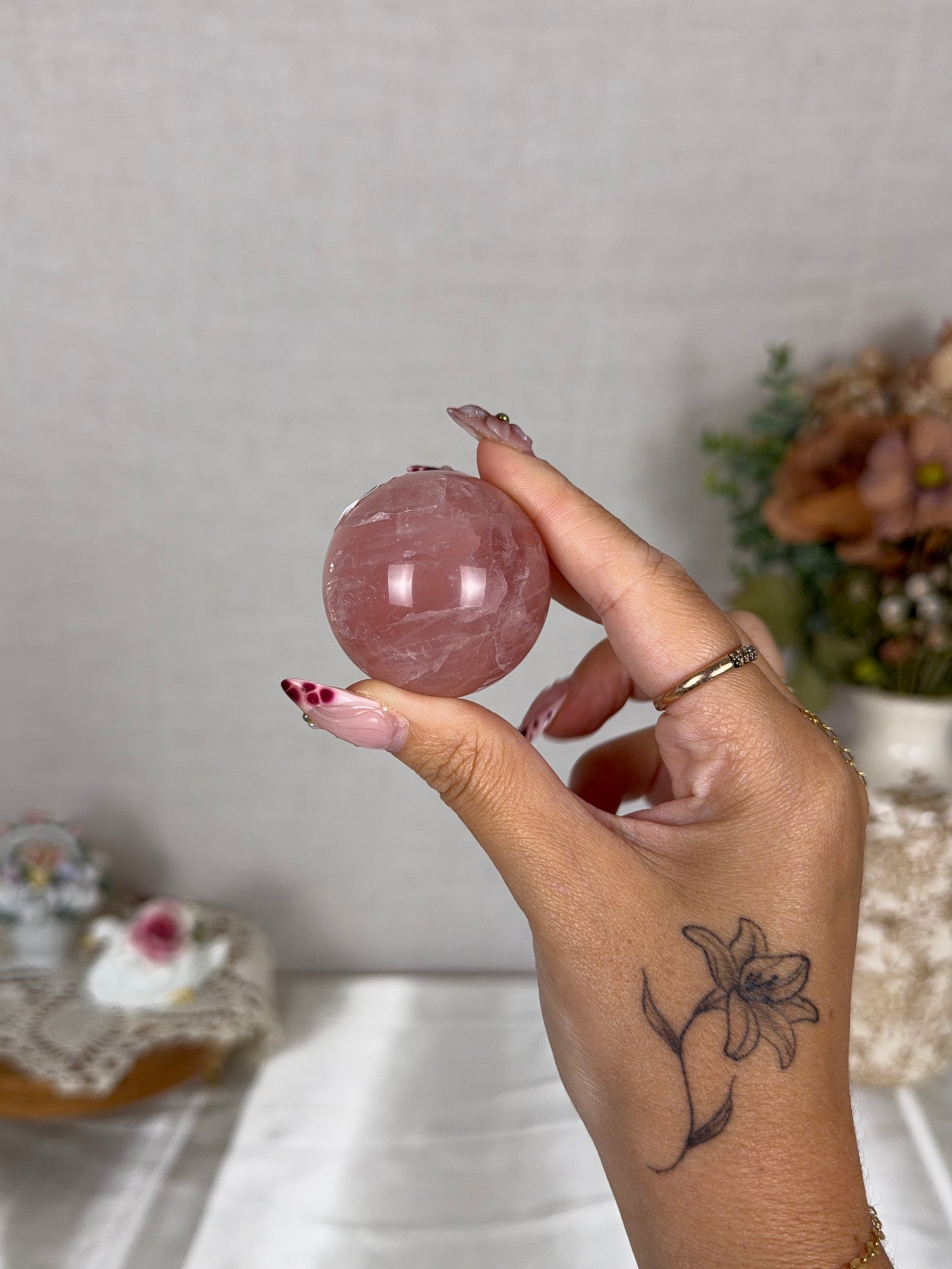 *Star Pink Sangria Rose Quartz Sphere (16G)