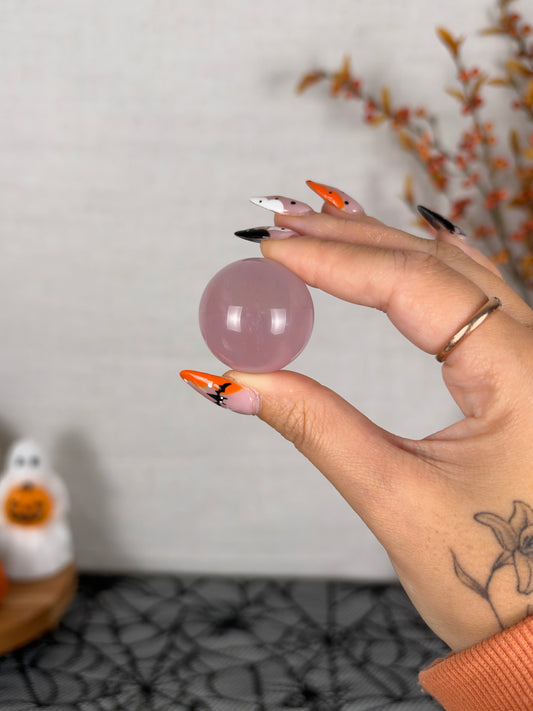 **Double Star Extra Juicy Rainbow Mini Star Rose Quartz Sphere (12T)
