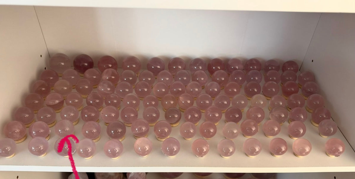 **Double Star Extra Juicy Rainbow Mini Star Rose Quartz Sphere (12H)