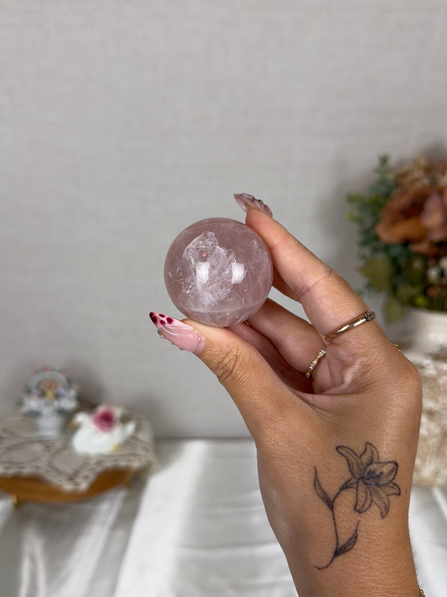 *Star Rainbow Rose Quartz Sphere (16A)