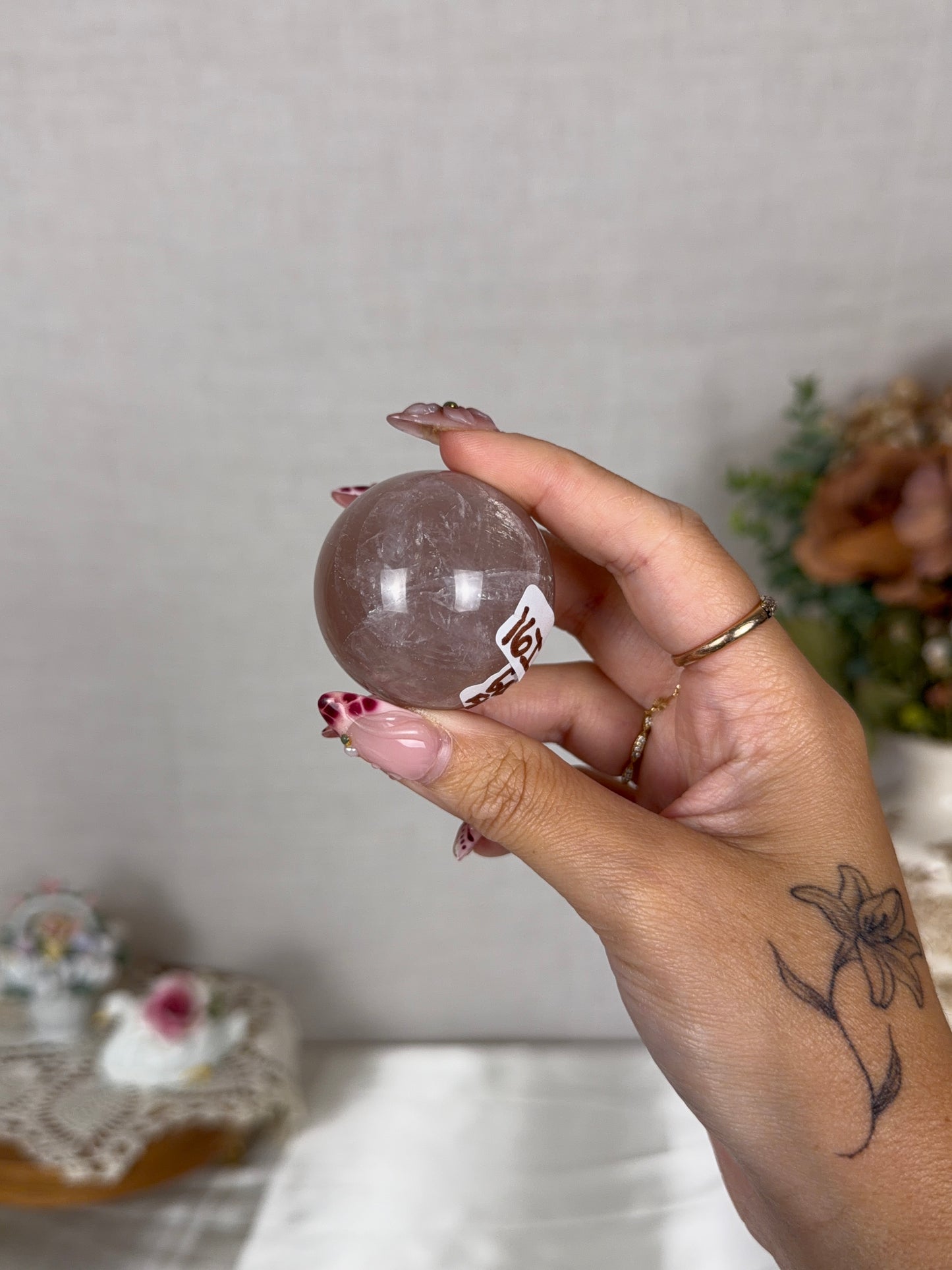 *Star Golden Flash Rose Quartz Sphere (16i)