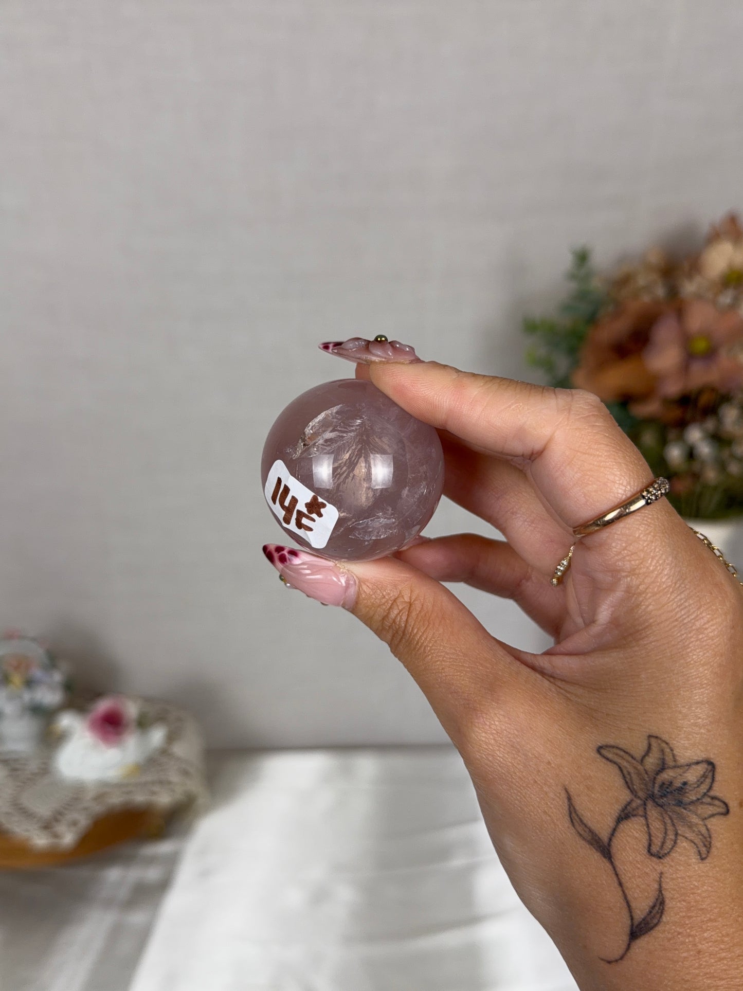 *Star Juicy Grape Rose Quartz Sphere (14F)