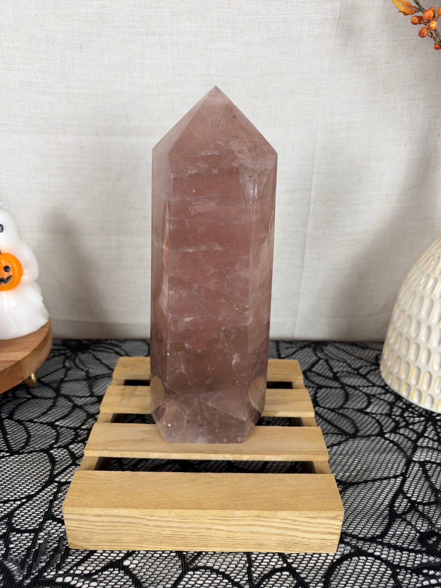 XL Statement Pink Mauve Golden Flash Rose Quartz Tower (488)