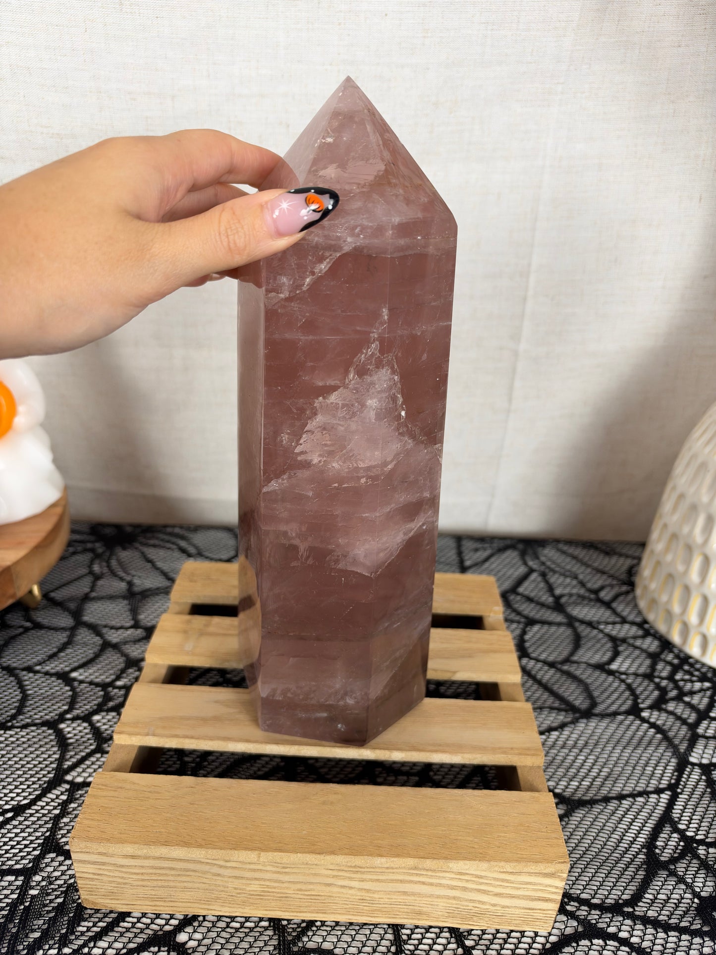 XL Statement Pink Mauve Golden Flash Rose Quartz Tower (488)