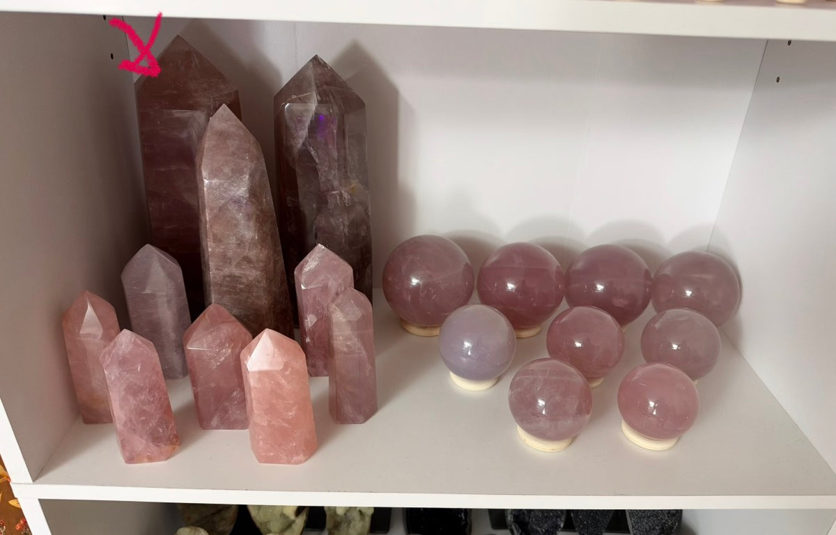 XL Statement Pink Mauve Golden Flash Rose Quartz Tower (488)