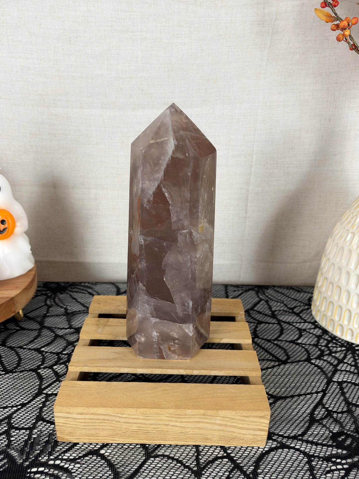 XL Statement Brown Golden Flash Rose Quartz Tower (386)