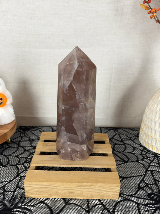 XL Statement Brown Golden Flash Rose Quartz Tower (386)