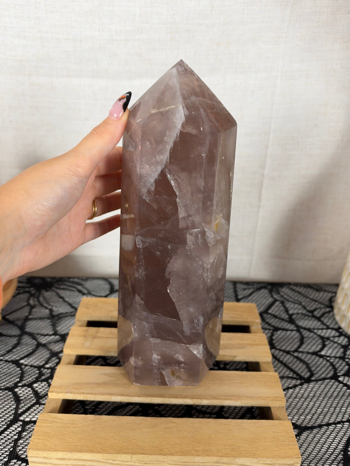 XL Statement Brown Golden Flash Rose Quartz Tower (386)