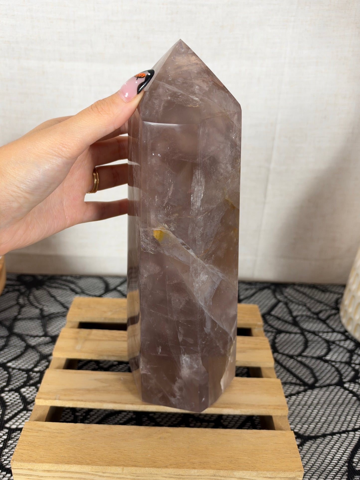 XL Statement Brown Golden Flash Rose Quartz Tower (386)