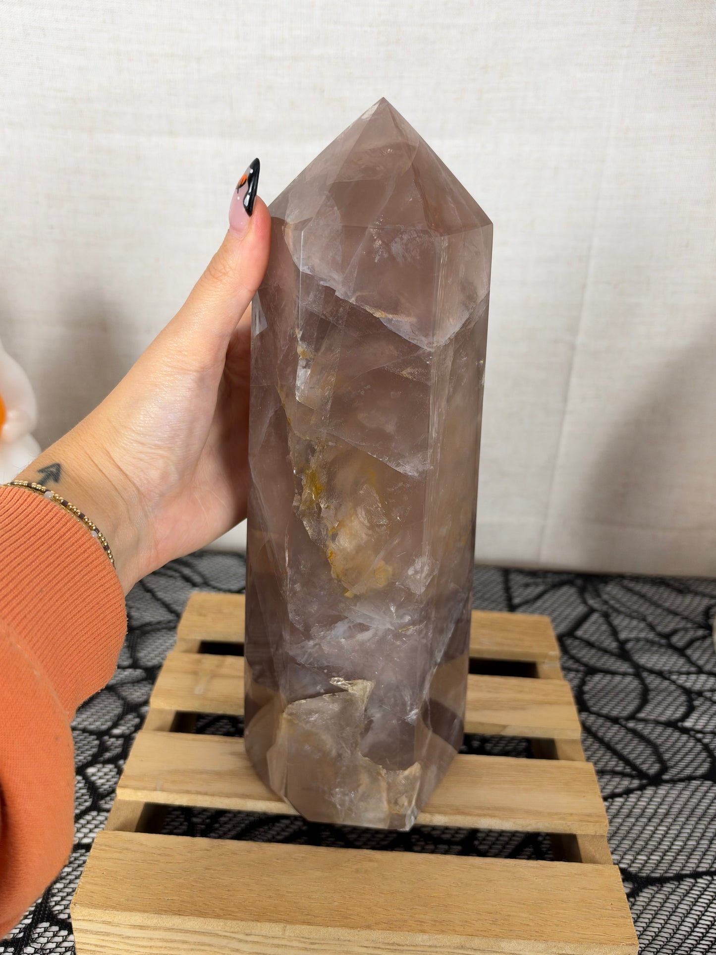XL Statement Brown Golden Flash Rose Quartz Tower (386)