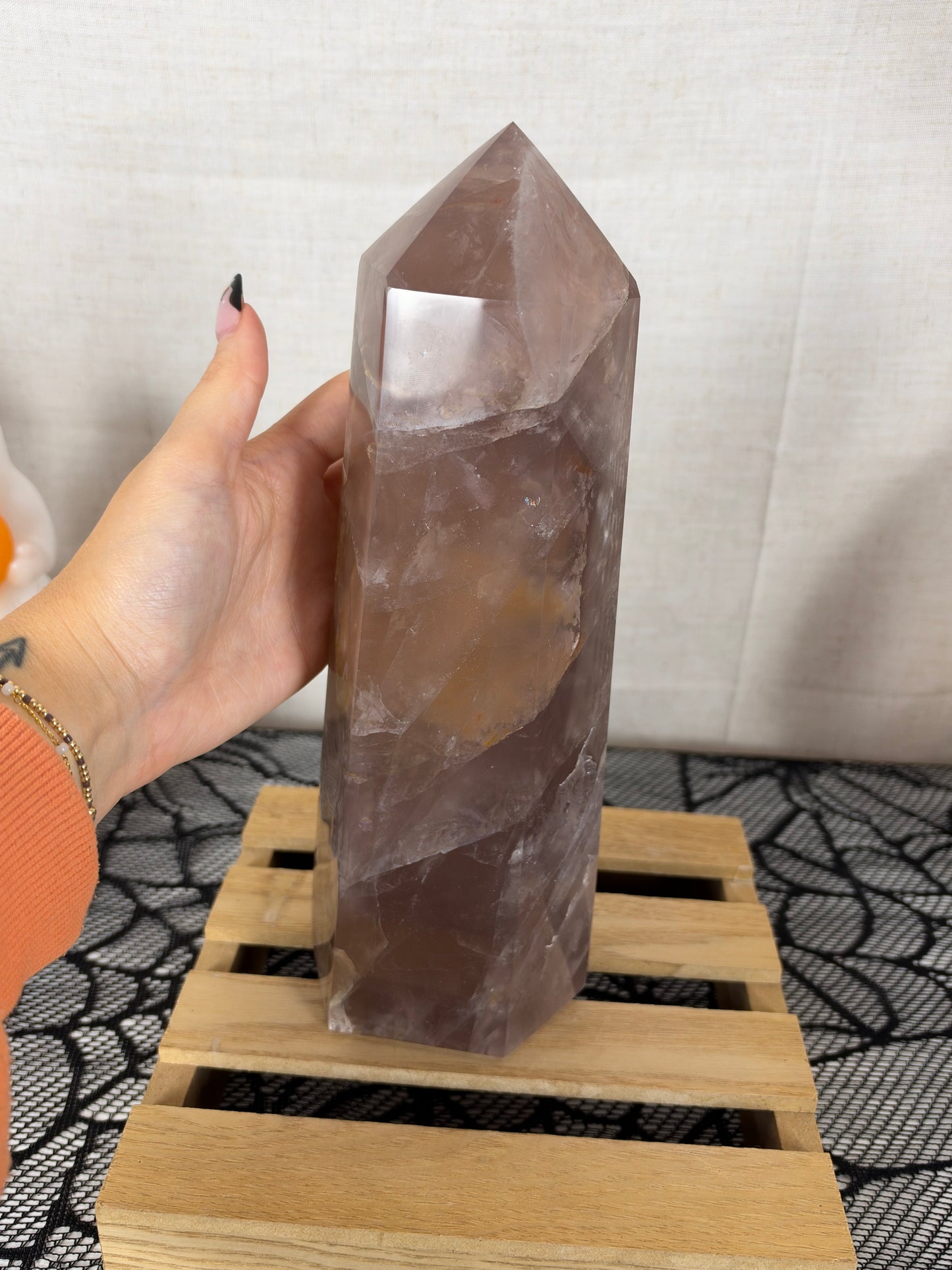 XL Statement Brown Golden Flash Rose Quartz Tower (386)