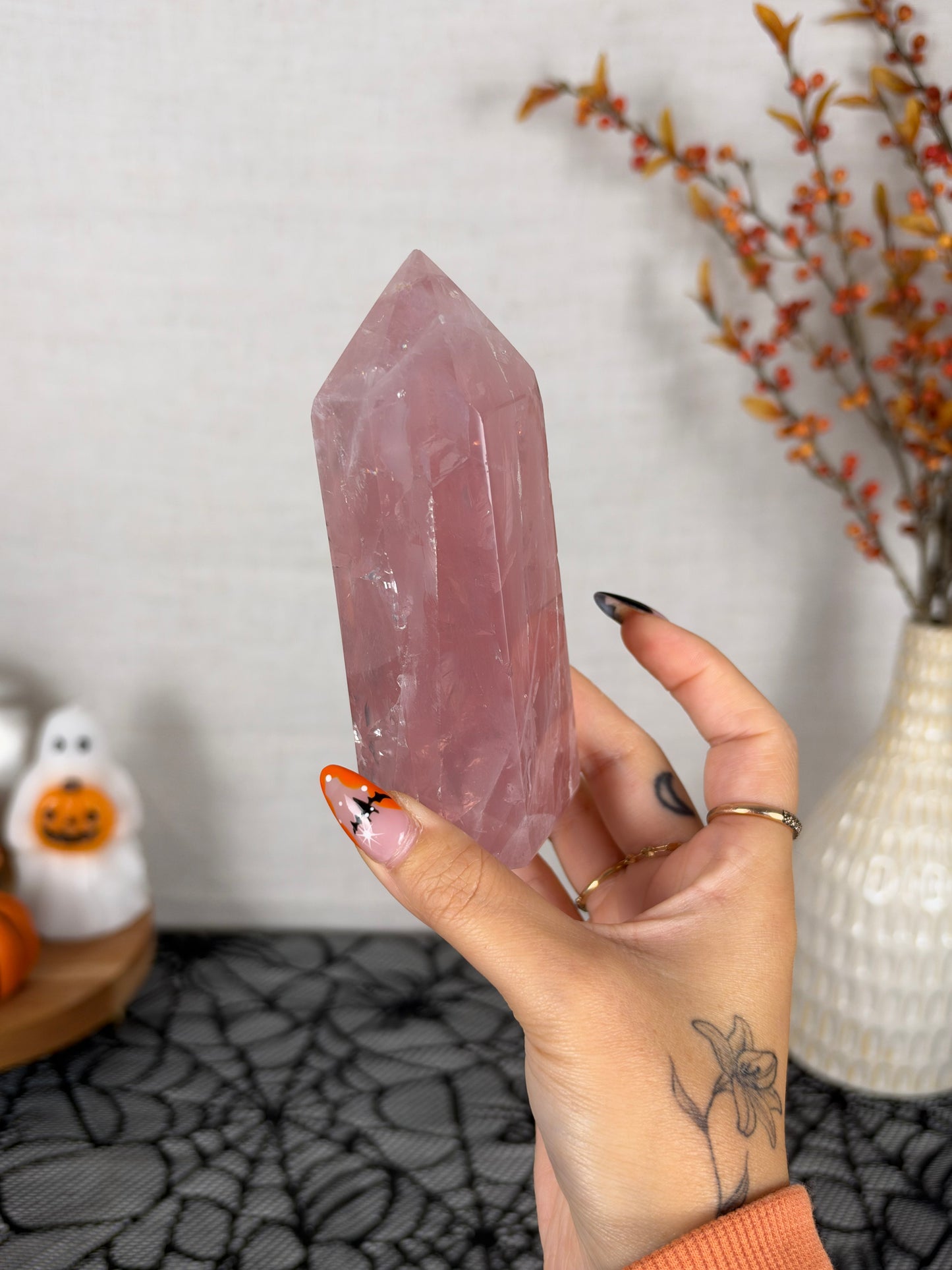 Extra Juicy Golden Flash Rose Quartz Tower (68X)