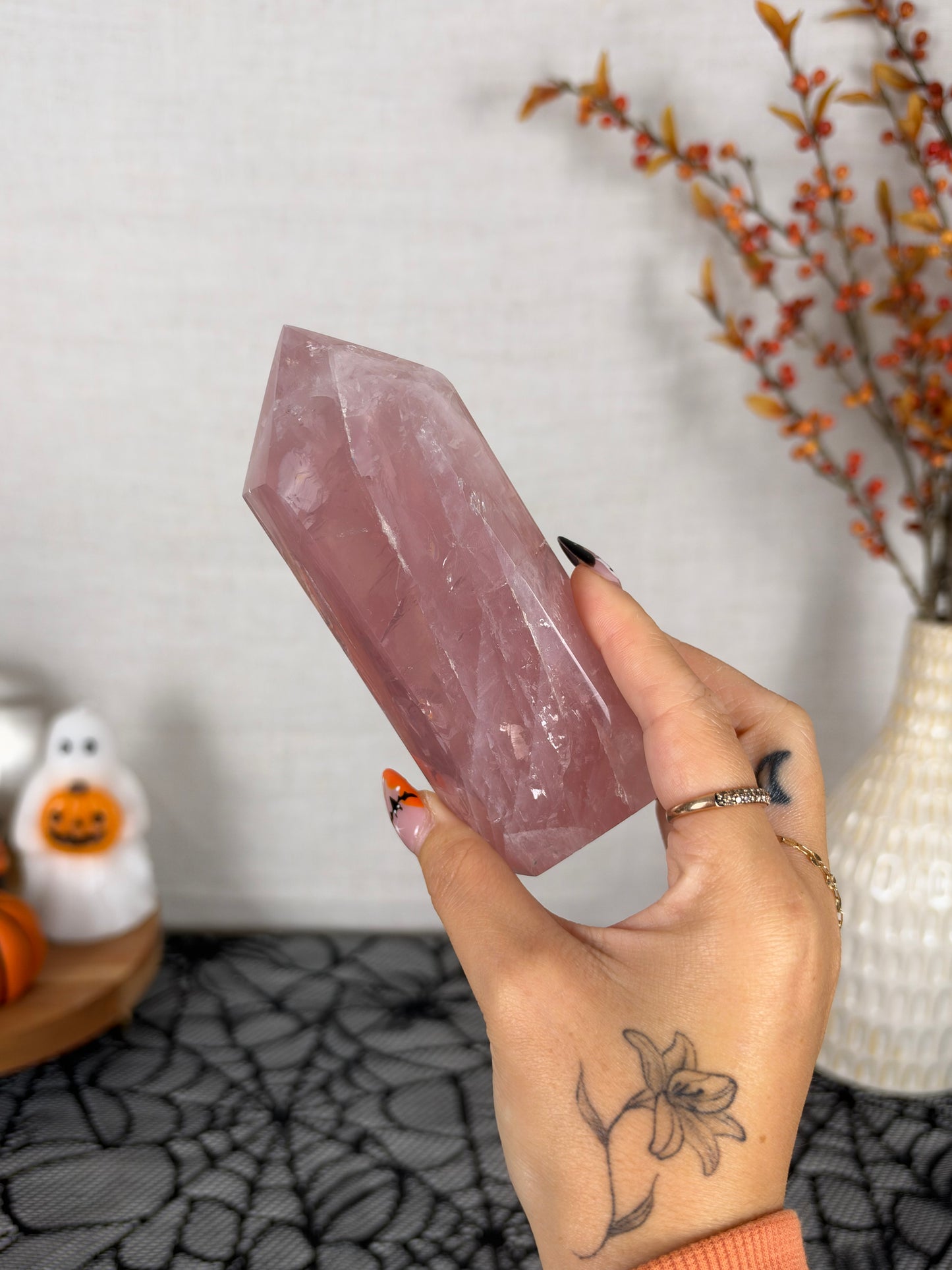 Extra Juicy Golden Flash Rose Quartz Tower (68X)