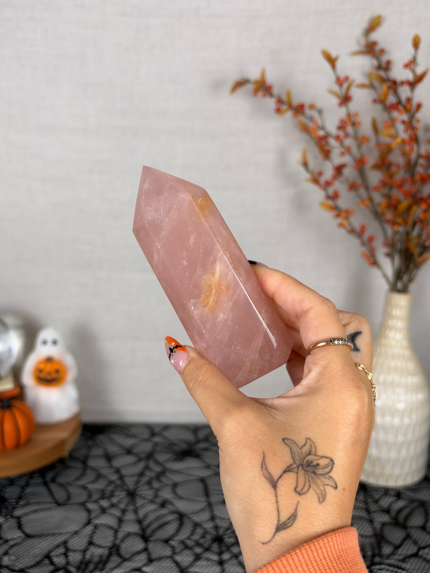 Peachy Pink Rose Quartz Tower (38T)