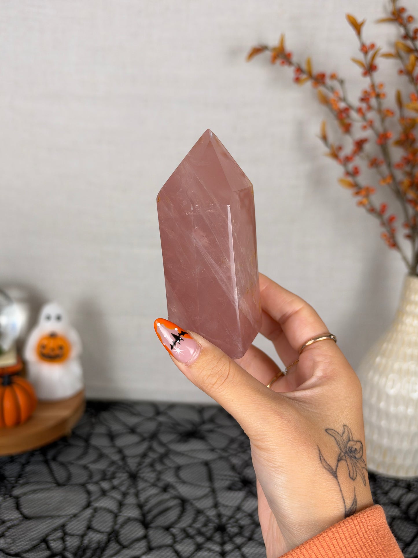 Juicy Mauve Golden Flash Rose Quartz Tower (54X)