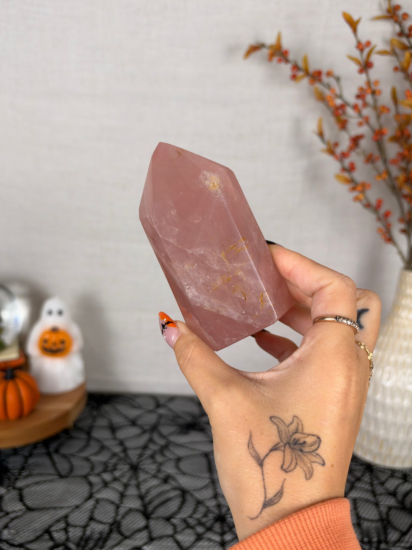 Juicy Mauve Golden Flash Rose Quartz Tower (54X)