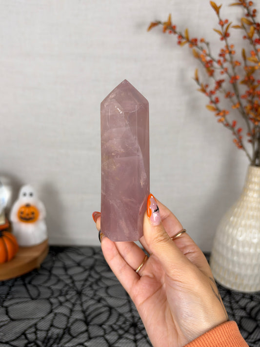 Juicy Mauve Golden Flash Rose Quartz Tower (40G)