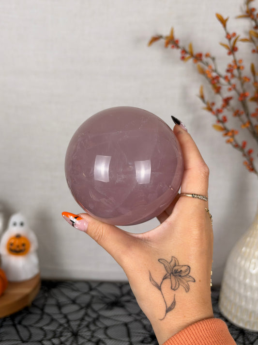 **12-Ray Star Silky Light Purple Rose Quartz Sphere 97mm (290)