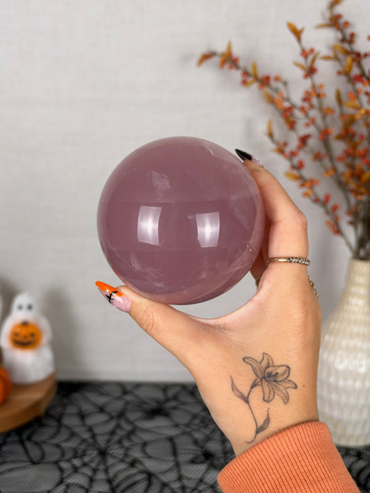 **12-Ray Star Silky Berry Rose Quartz Sphere 89mm (238)