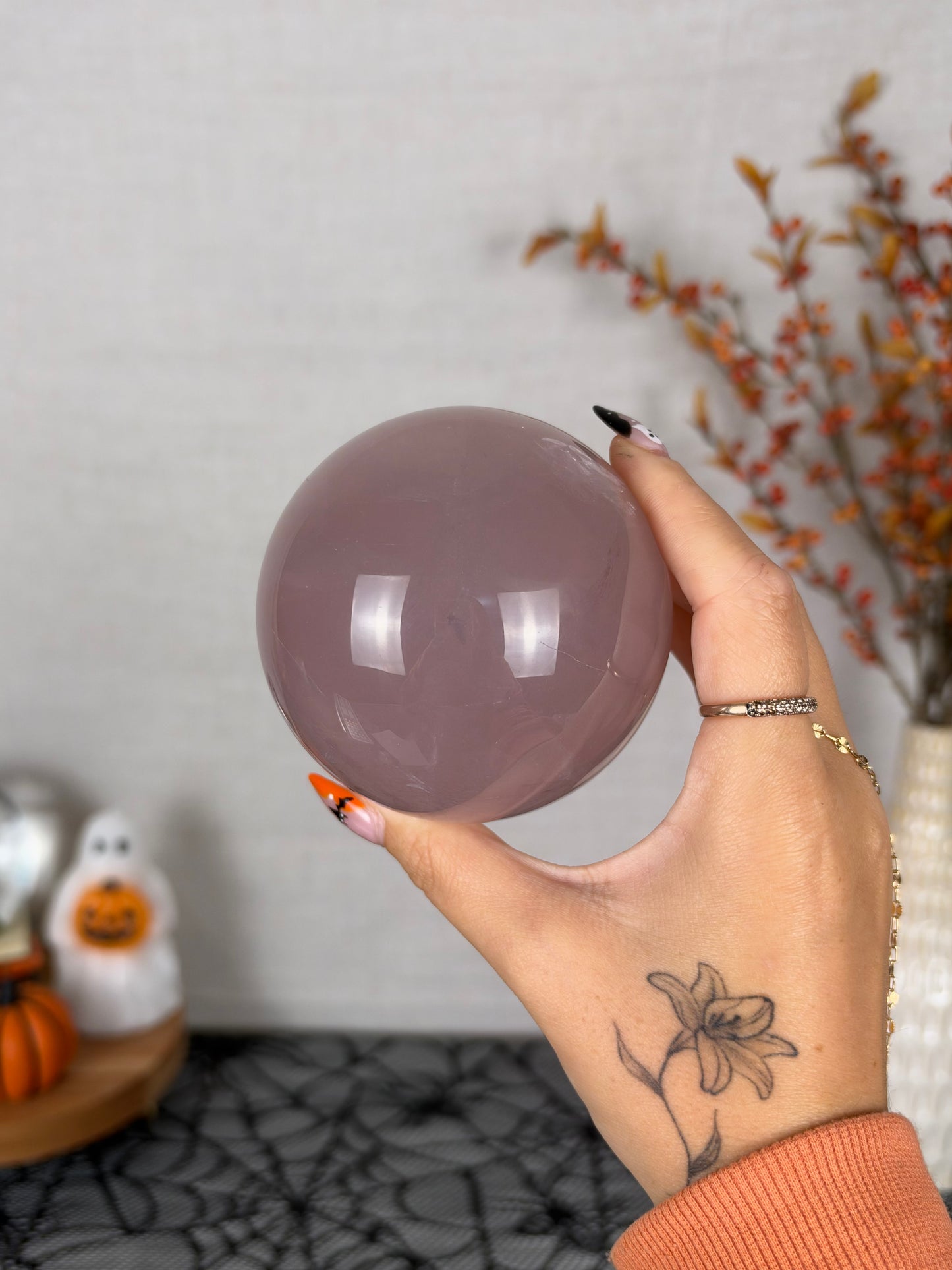 **12-Ray Star Silky Mauve Rose Quartz Sphere 83mm (205)