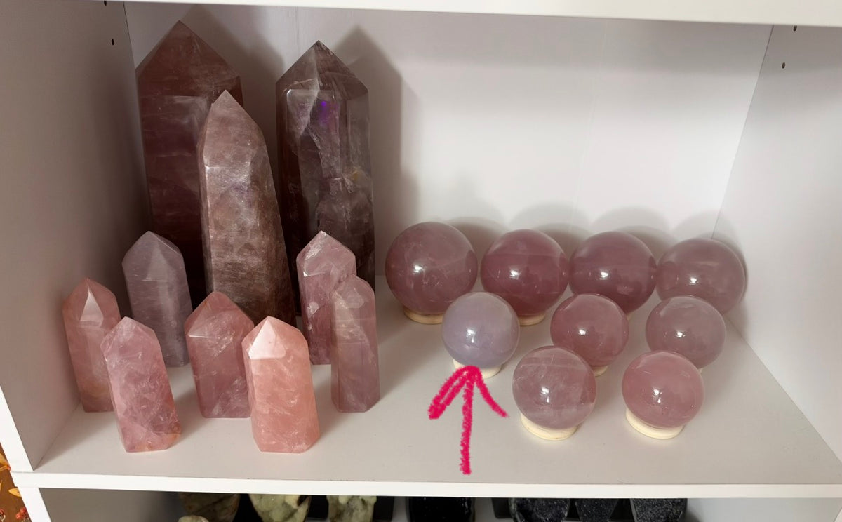 **12-Ray Star Milky Blue Lavender Rose Quartz Sphere 70mm (120X)