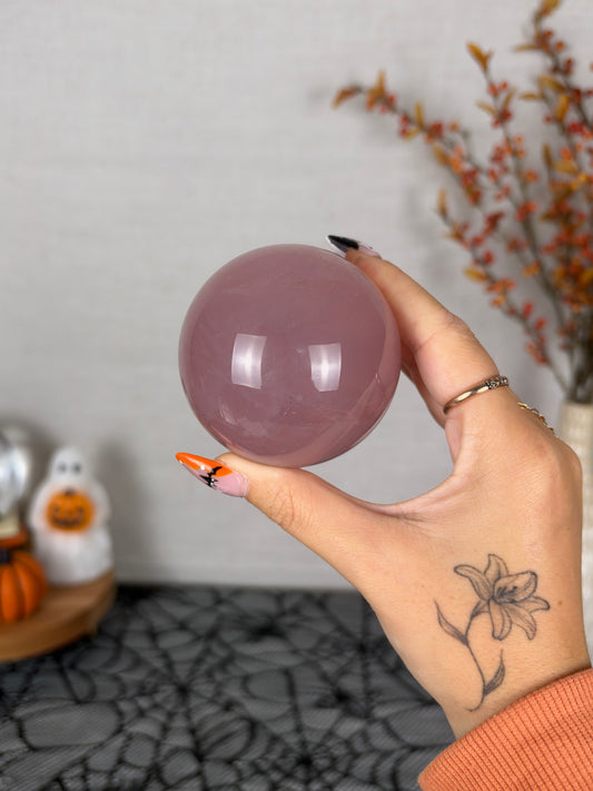 **12-Ray Star Silky Mauve Rose Quartz Sphere 77mm (106)
