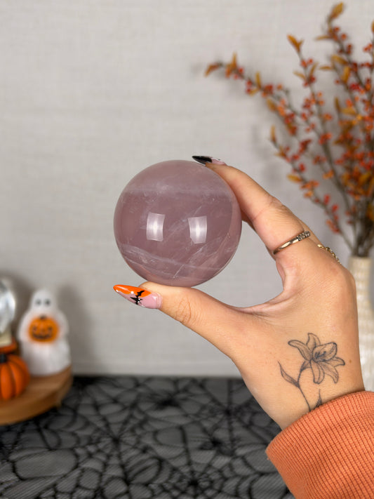 **12-Ray Star Juicy Mauve Rose Quartz Sphere 65mm (95)