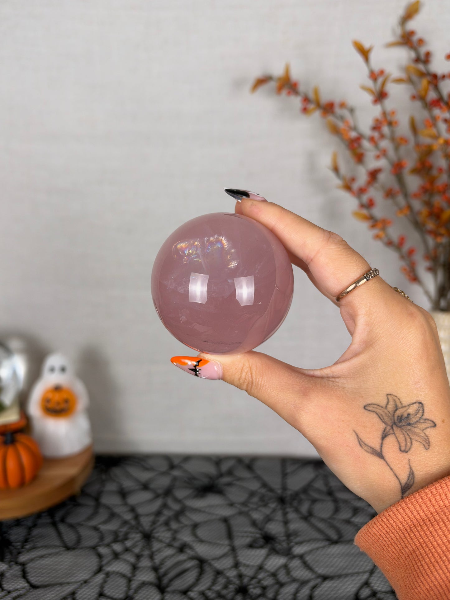 **12-Ray Star Juicy Mauve Rose Quartz Sphere 64mm (82)