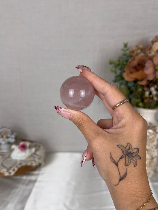 *Star Cloudy Pink Rose Quartz Sphere (15X)