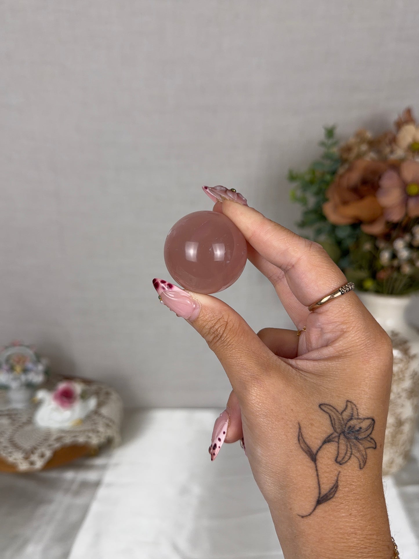 *Star Cloudy Strawberry Rose Quartz Sphere (10W)