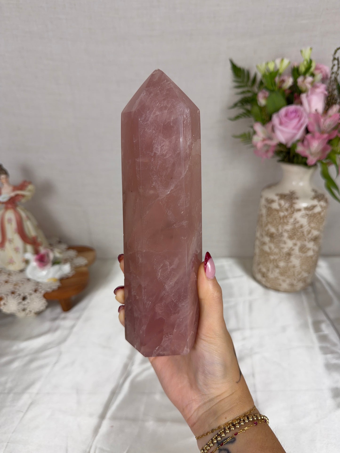 Strawberry Mauve Rose Quartz Tower (162X)