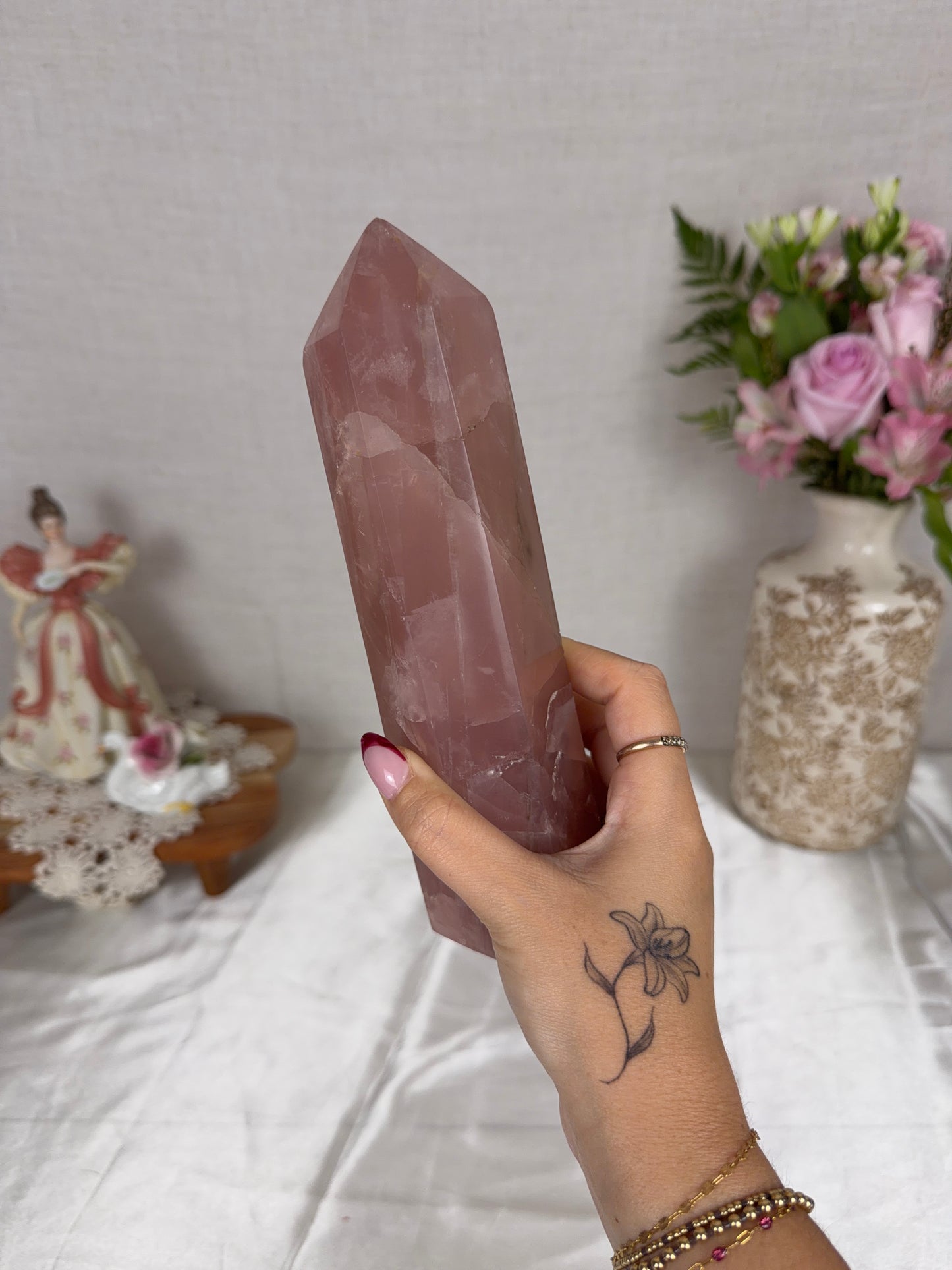 Strawberry Mauve Rose Quartz Tower (162X)