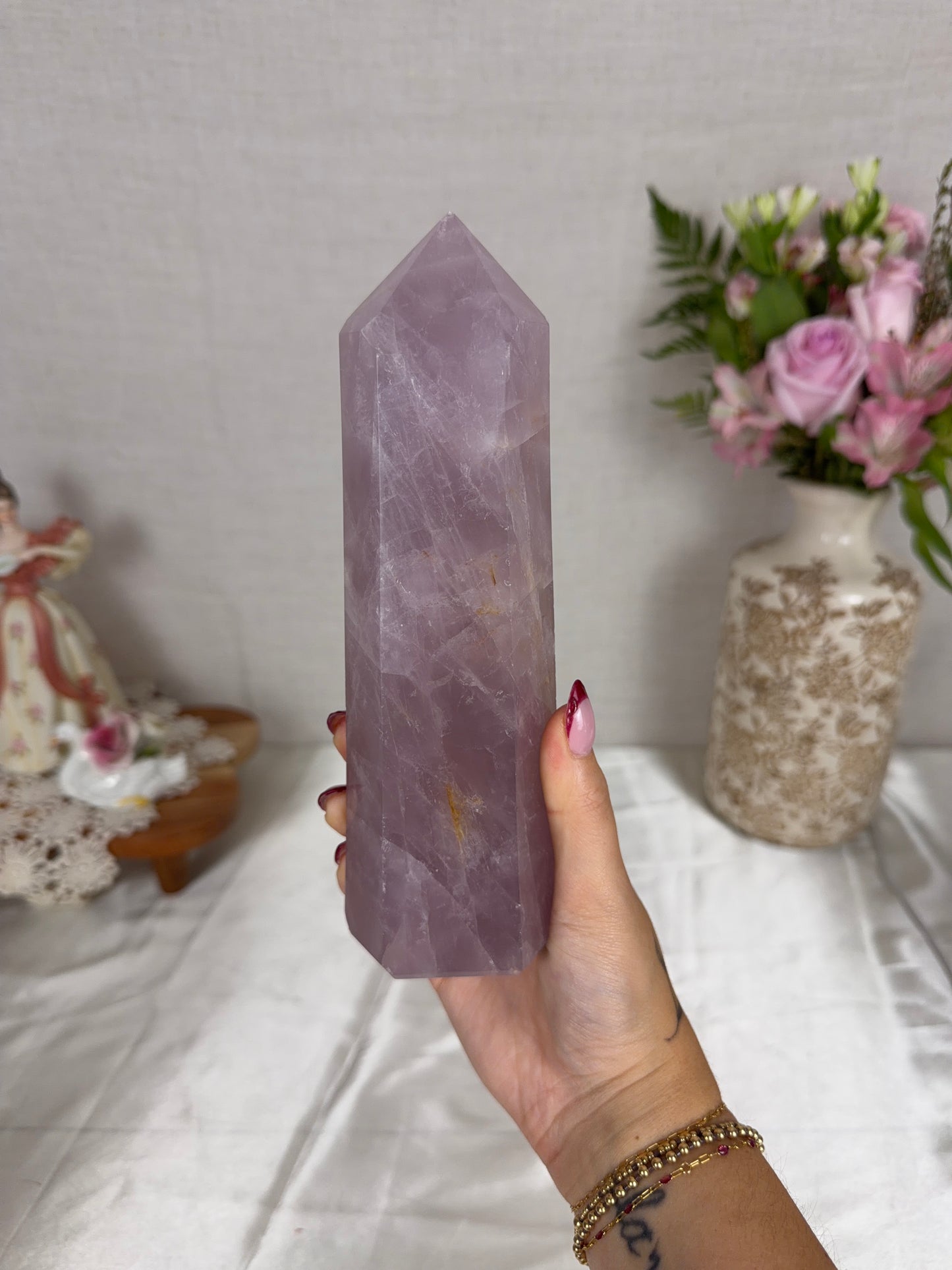Electric Lavender Gold Flash Rose Quartz Tower (124L)
