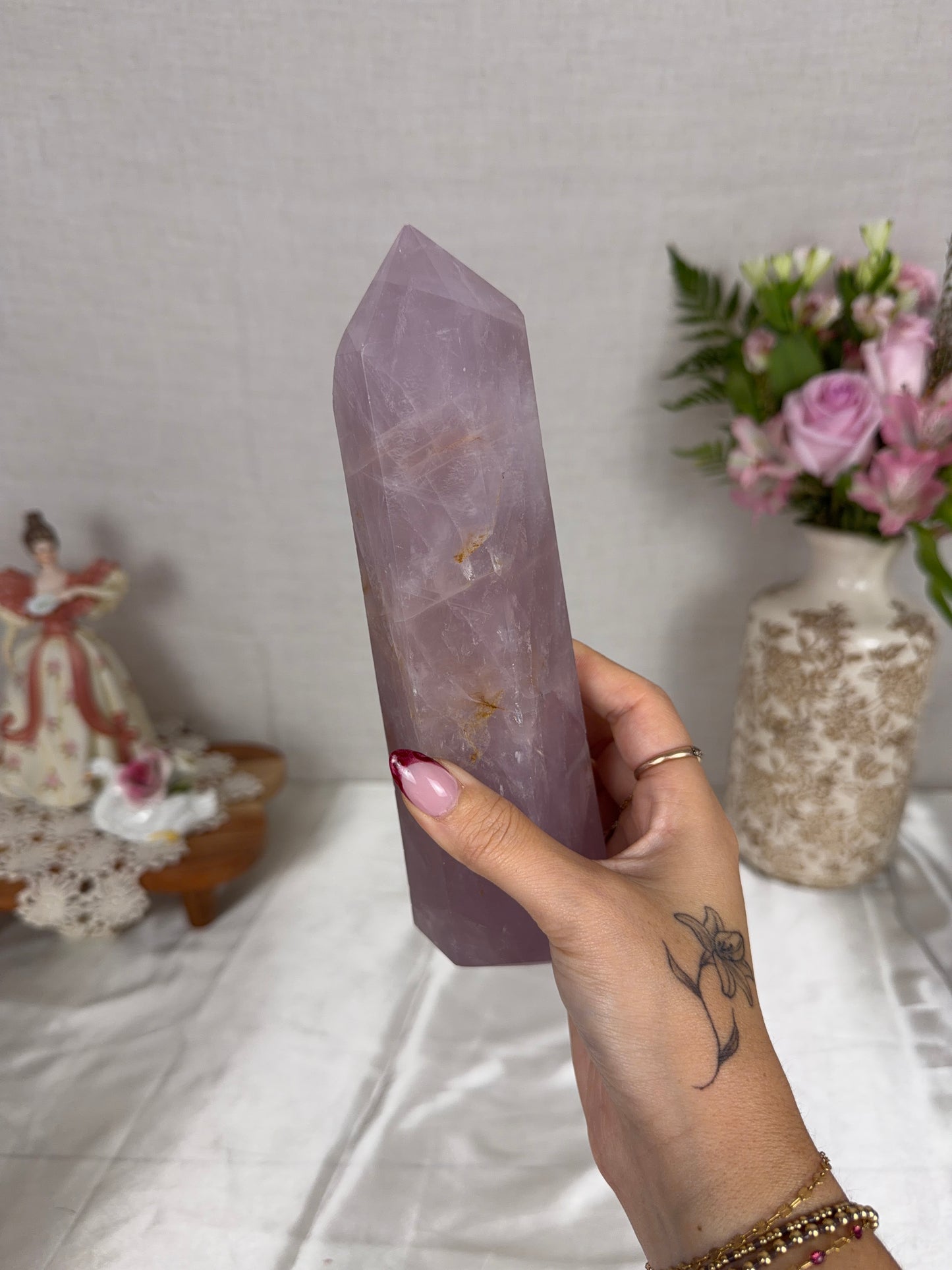 Electric Lavender Gold Flash Rose Quartz Tower (124L)