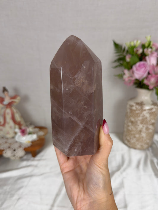 Chunky Chocolate Brown Gold Flash Rose Quartz Tower (134)