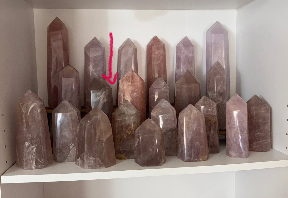 Chunky Chocolate Brown Gold Flash Rose Quartz Tower (134)